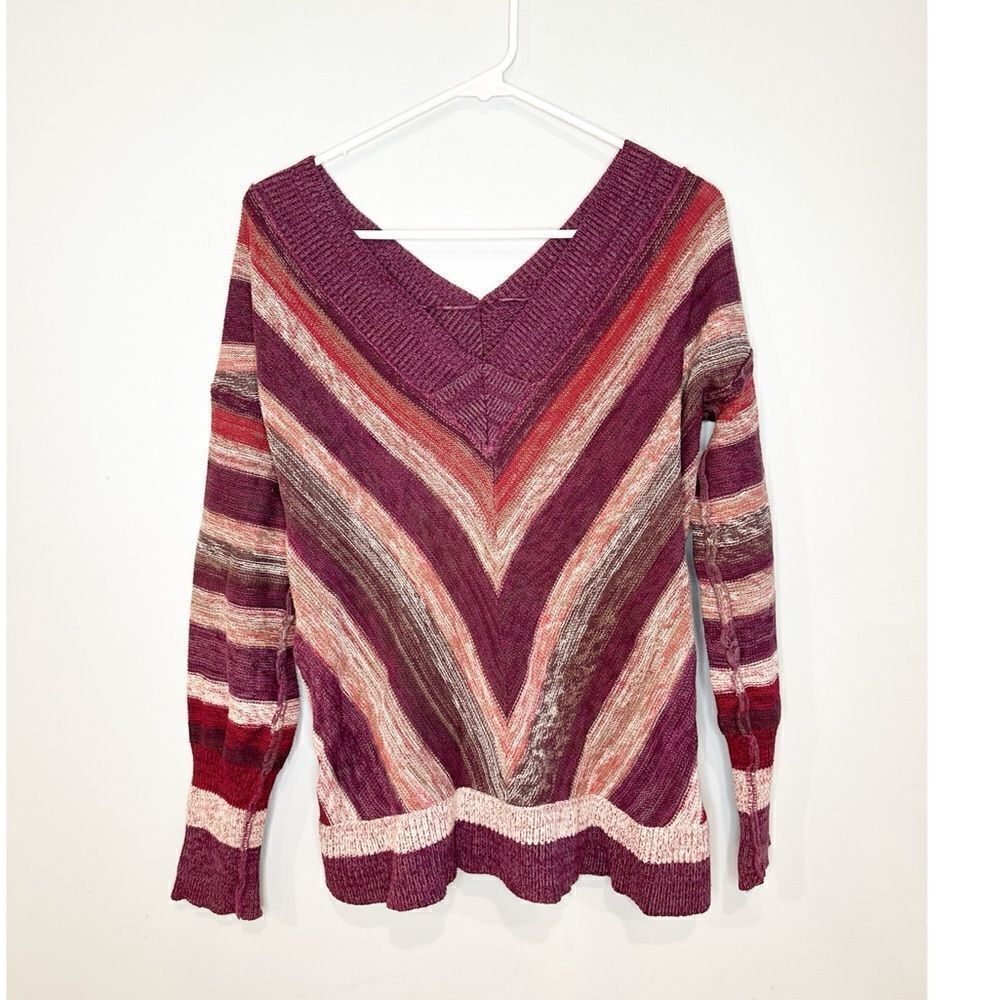 Free people striped v-neck sweater maroon